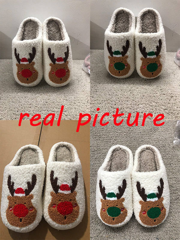 Elk Christmas Slippers – Warm Cozy Slip-Ons for Winter at Home