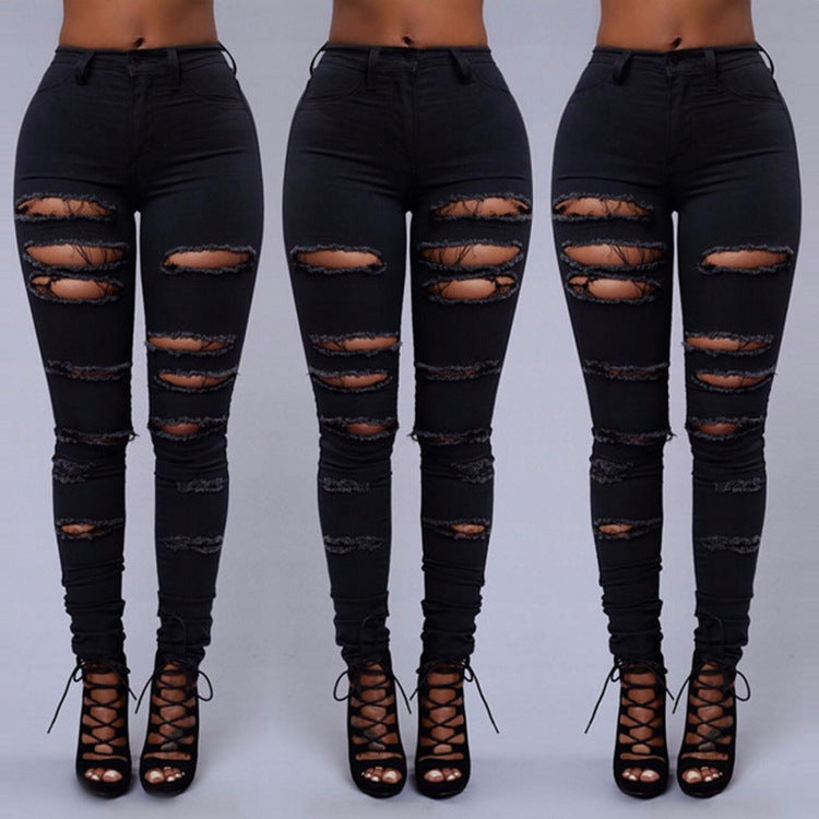 Women's High-Waist Ripped Skinny Jeans – Stretch Denim Pencil Fit