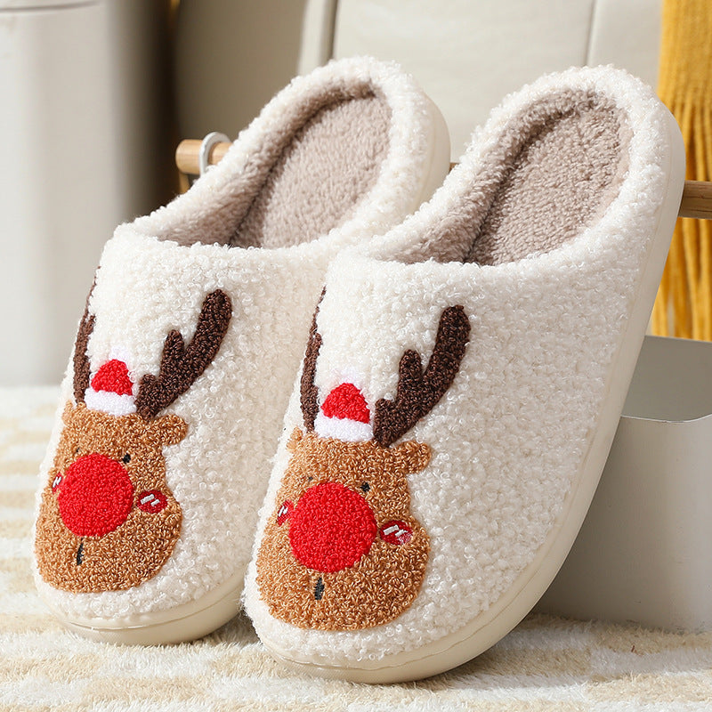 Elk Christmas Slippers – Warm Cozy Slip-Ons for Winter at Home