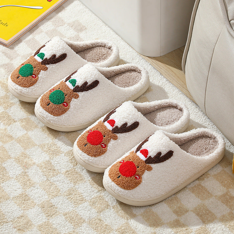 Elk Christmas Slippers – Warm Cozy Slip-Ons for Winter at Home