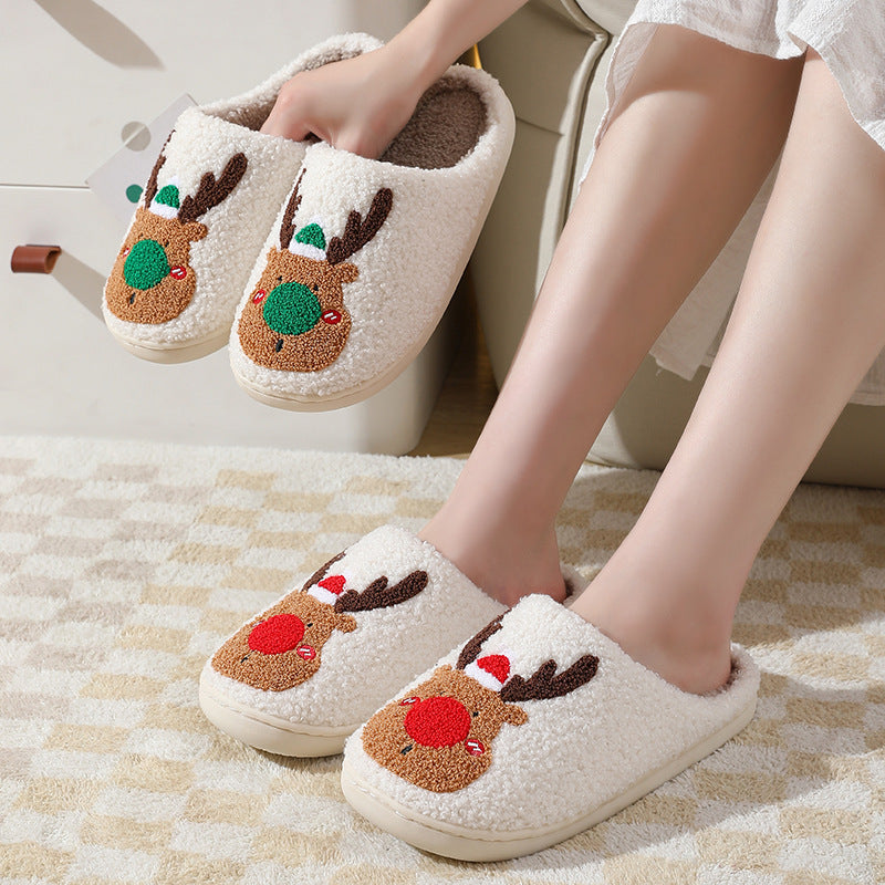 Elk Christmas Slippers – Warm Cozy Slip-Ons for Winter at Home