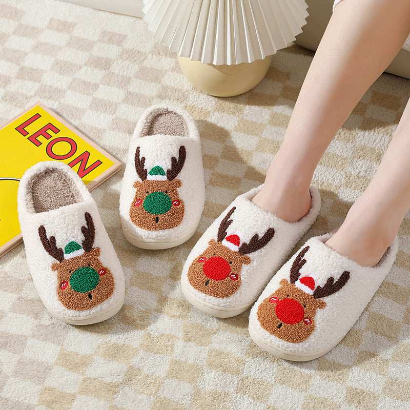 Elk Christmas Slippers – Warm Cozy Slip-Ons for Winter at Home