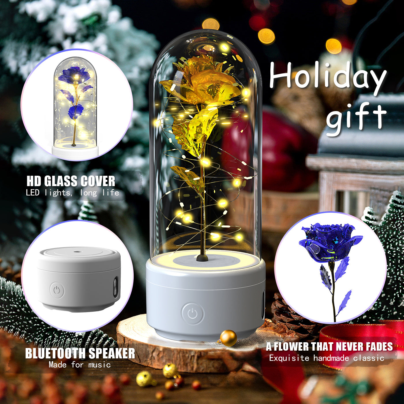 SereneGlow™ Eternal Rose Night Light & Speaker – Elegant Floral Decor