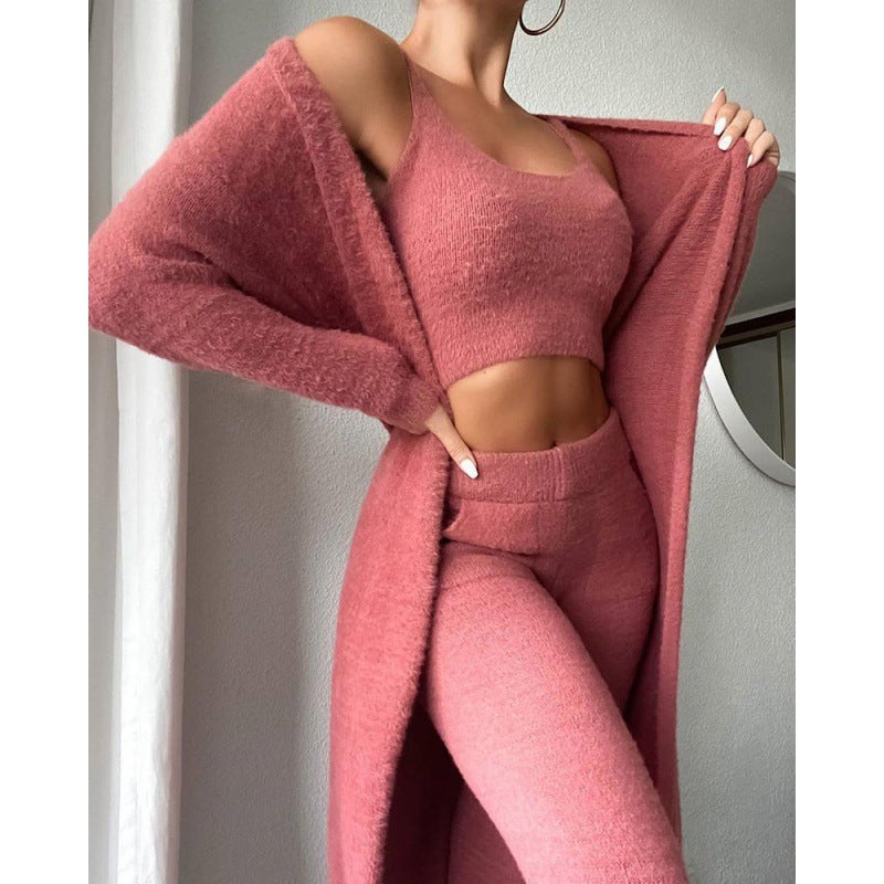 3-Piece Cozy Lounge Set – Women’s Winter Pajama & Cardigan Outfit