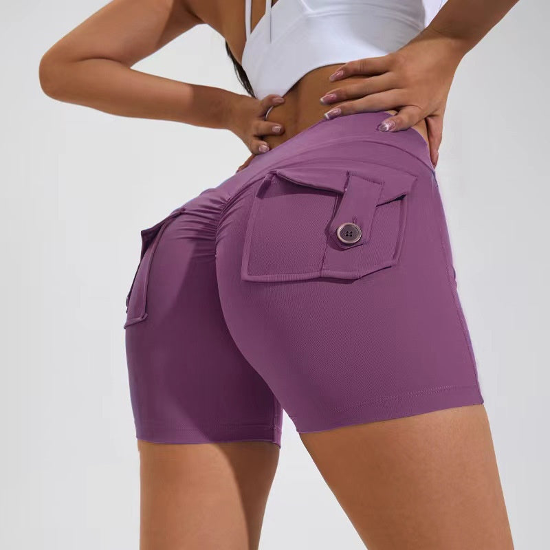 Quick-Dry High Waist Fitness Shorts – Hip Lift & Pockets