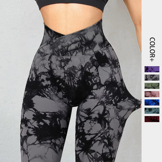 Seamless Tie-Dye Yoga Leggings – Push-Up Fit for Running & Studio Flow