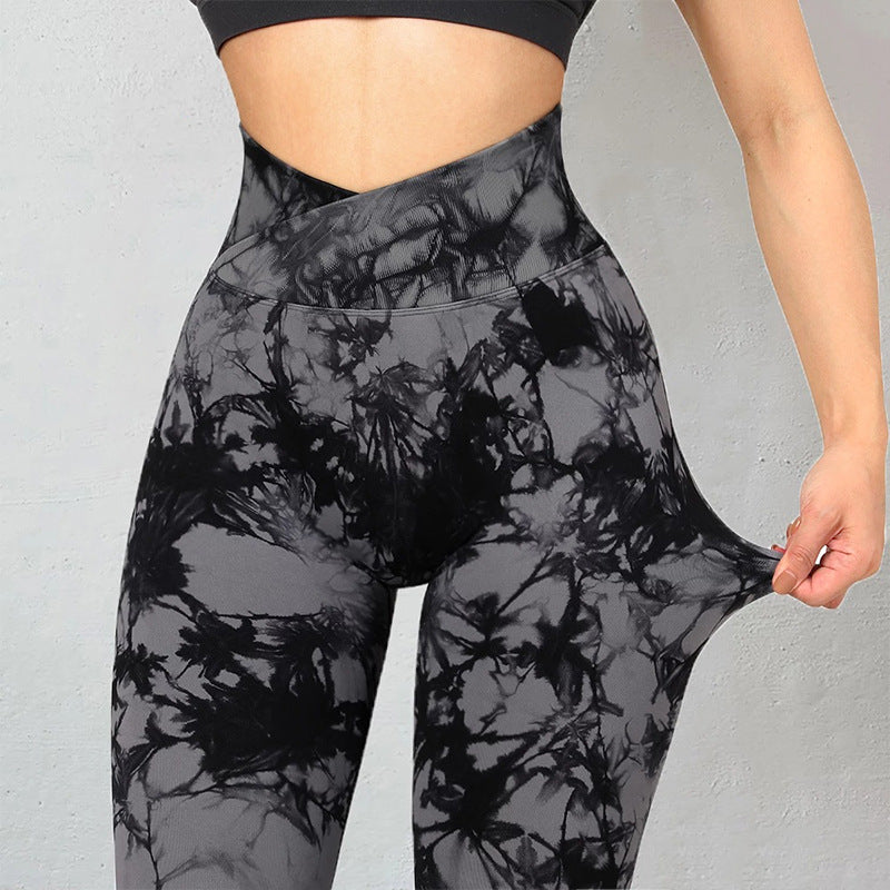 Seamless Tie-Dye Yoga Leggings – Push-Up Fit for Running & Studio Flow