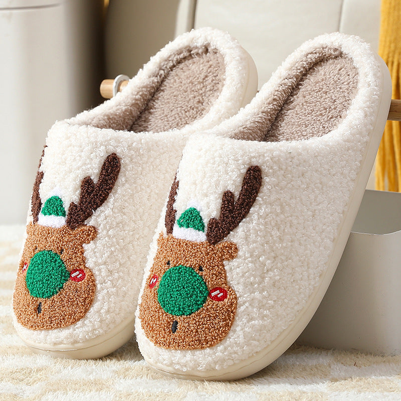 Elk Christmas Slippers – Warm Cozy Slip-Ons for Winter at Home