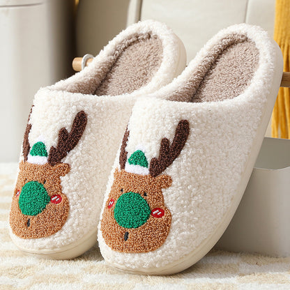 Elk Christmas Slippers – Warm Cozy Slip-Ons for Winter at Home