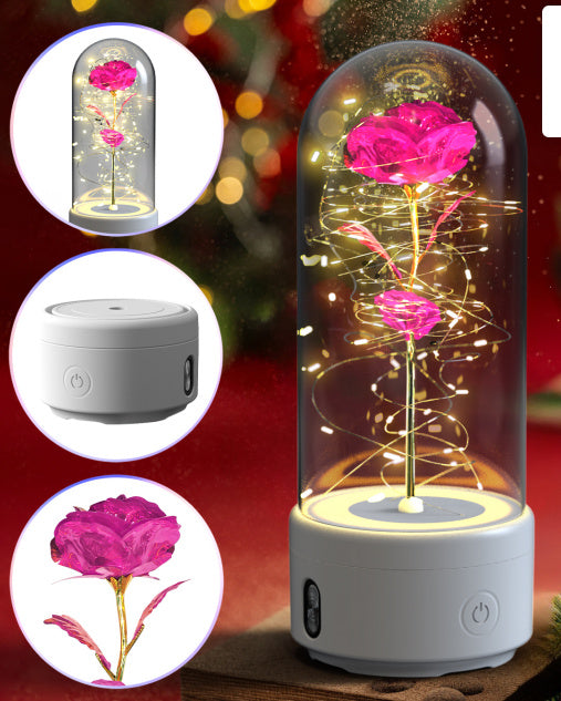 SereneGlow™ Eternal Rose Night Light & Speaker – Elegant Floral Decor
