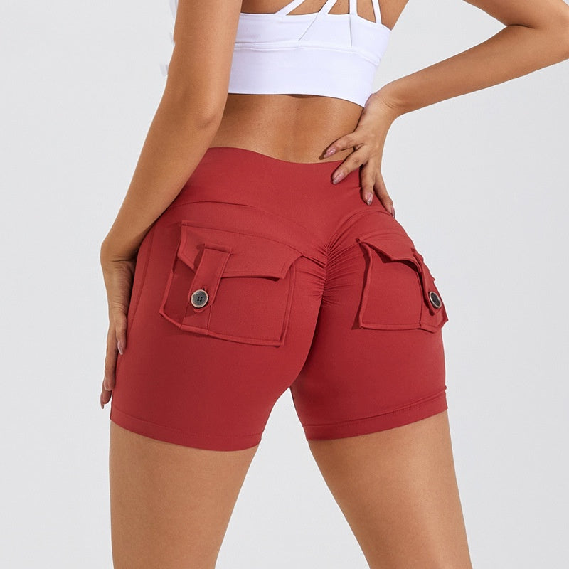 Quick-Dry High Waist Fitness Shorts – Hip Lift & Pockets