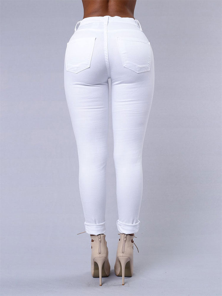 Women's High-Waist Ripped Skinny Jeans – Stretch Denim Pencil Fit
