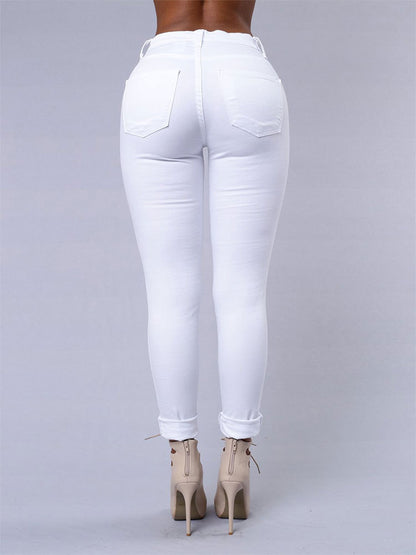 Women's High-Waist Ripped Skinny Jeans – Stretch Denim Pencil Fit