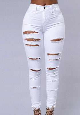 Women's High-Waist Ripped Skinny Jeans – Stretch Denim Pencil Fit