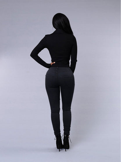 Women's High-Waist Ripped Skinny Jeans – Stretch Denim Pencil Fit