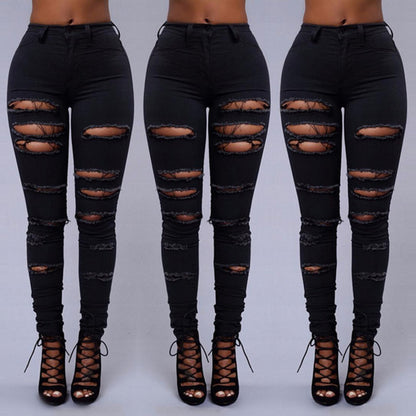 Women's High-Waist Ripped Skinny Jeans – Stretch Denim Pencil Fit