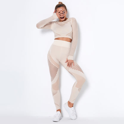 StripeFlex Knitted Yoga Suit – Moisture-Wicking Performance Set for Women