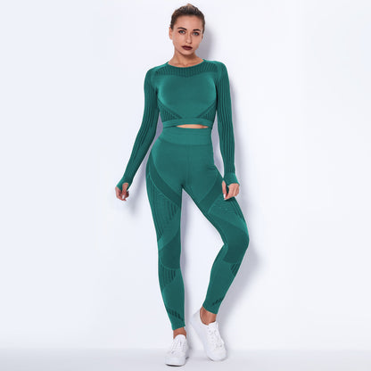 StripeFlex Knitted Yoga Suit – Moisture-Wicking Performance Set for Women