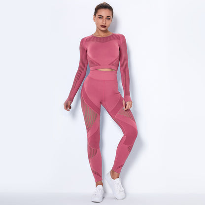StripeFlex Knitted Yoga Suit – Moisture-Wicking Performance Set for Women