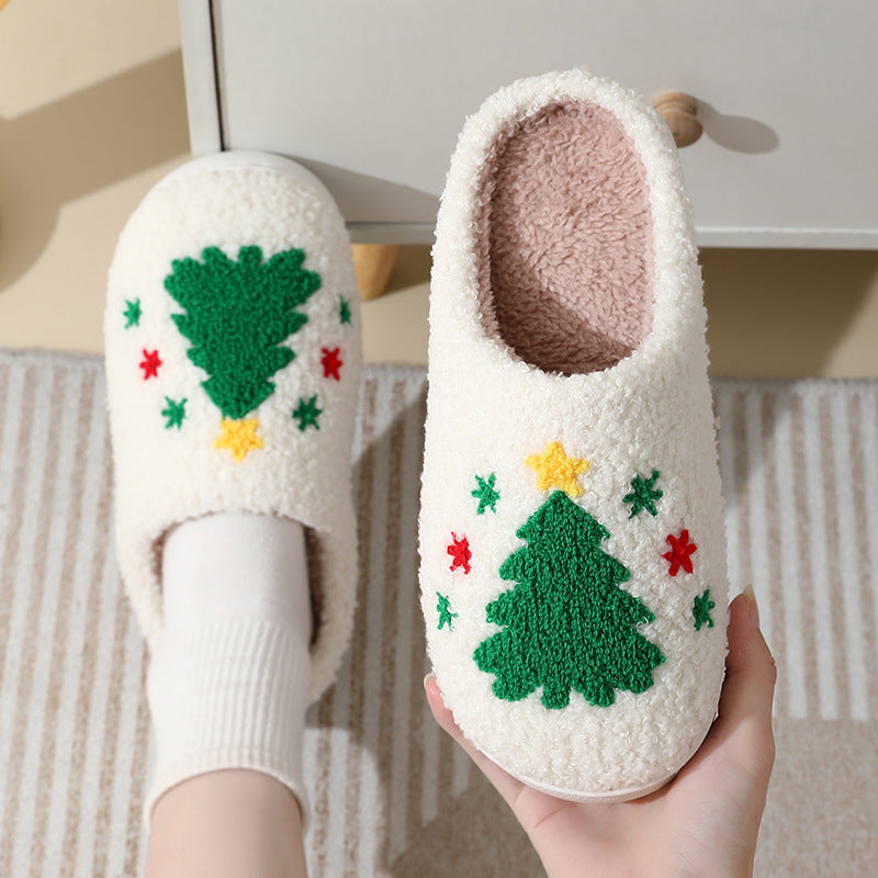 Cozy Christmas Slippers – Cartoon Santa Winter Furry Footwear for Couples