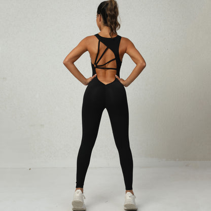 StretchFit Yoga Romper – Athletic Sculpt with Open Back