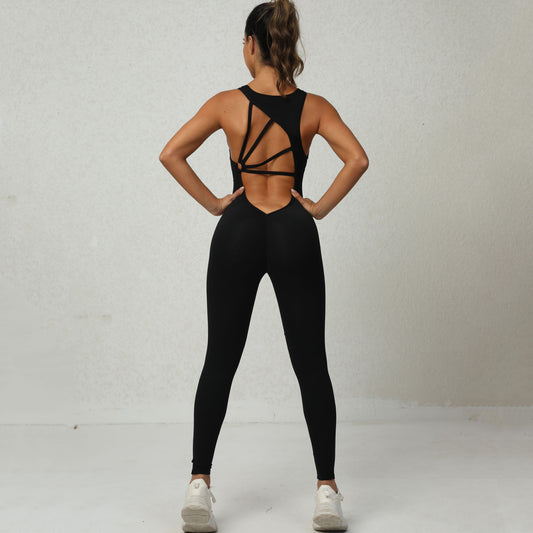 StretchFit Yoga Romper – Athletic Sculpt with Open Back