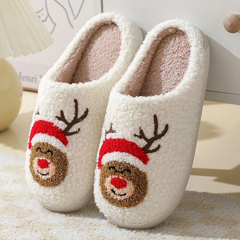 Cozy Christmas Slippers – Cartoon Santa Winter Furry Footwear for Couples