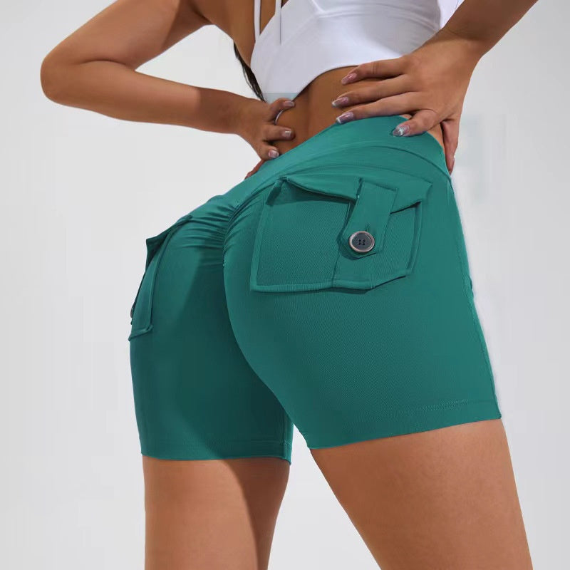 Quick-Dry High Waist Fitness Shorts – Hip Lift & Pockets