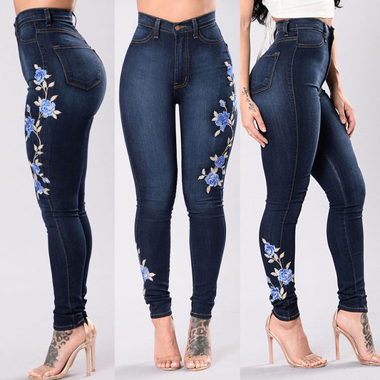 Women's Embroidered Denim Jeans – Mid-Rise Straight Leg Fit