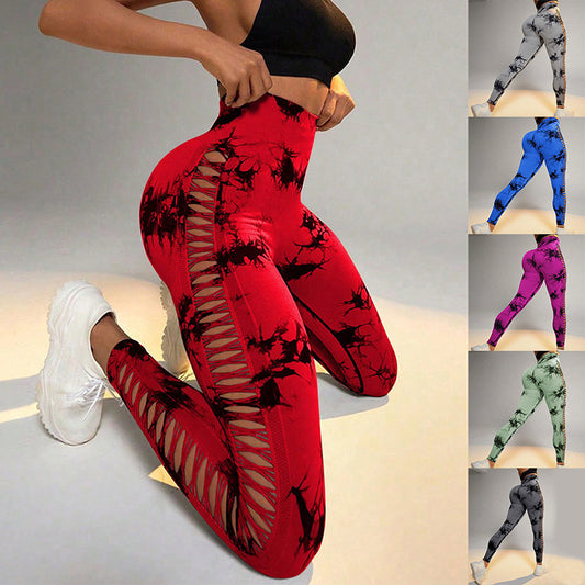 Hollow Tie-Dye Yoga Leggings – High Waist & Butt Lift