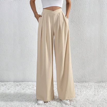 Women's Solid Pleated Wide-Leg Pants – Lightweight & Versatile