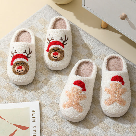 Cozy Christmas Slippers – Cartoon Santa Winter Furry Footwear for Couples