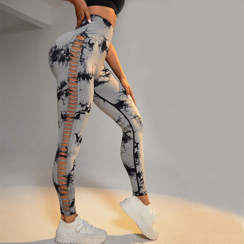 Hollow Tie-Dye Yoga Leggings – High Waist & Butt Lift