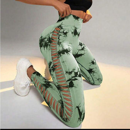Hollow Tie-Dye Yoga Leggings – High Waist & Butt Lift
