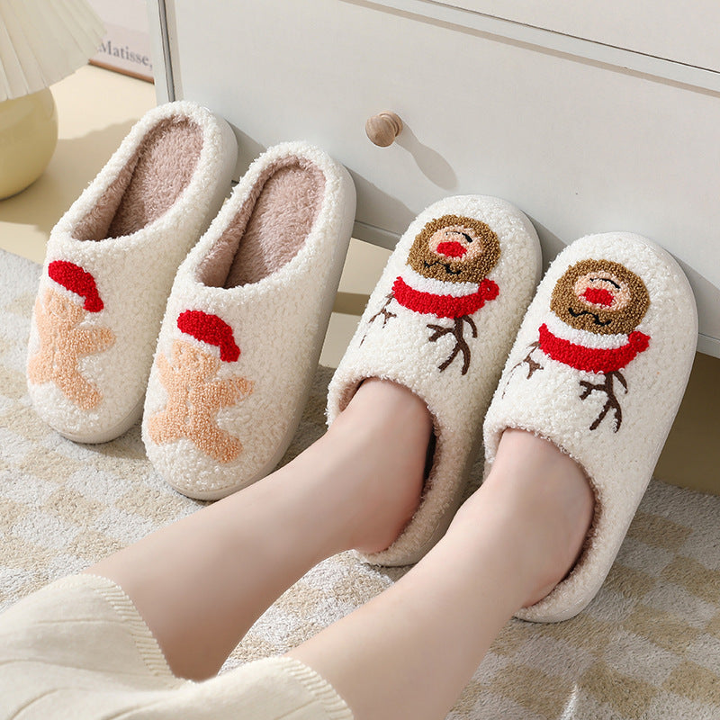 Cozy Christmas Slippers – Cartoon Santa Winter Furry Footwear for Couples