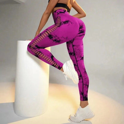 Hollow Tie-Dye Yoga Leggings – High Waist & Butt Lift