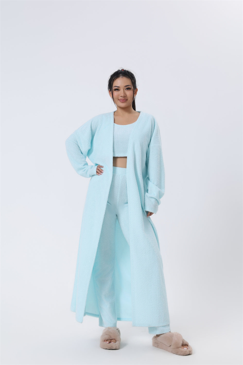 3-Piece Cozy Lounge Set – Women’s Winter Pajama & Cardigan Outfit