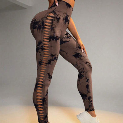 Hollow Tie-Dye Yoga Leggings – High Waist & Butt Lift
