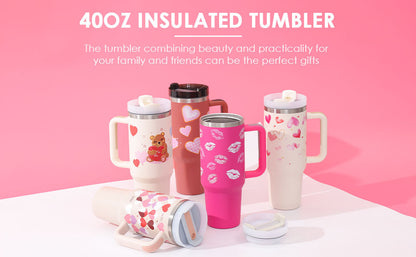 40oz Insulated Tumbler – Spill-Proof Travel Mug with Handle & Straw