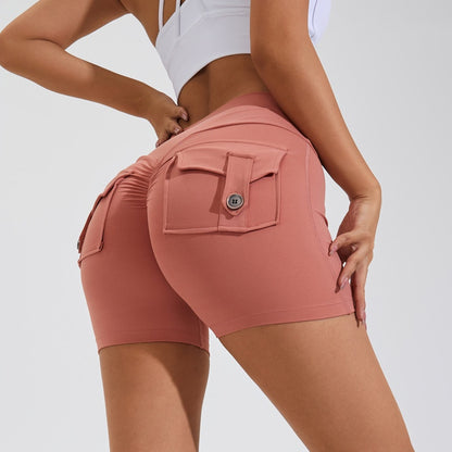Quick-Dry High Waist Fitness Shorts – Hip Lift & Pockets