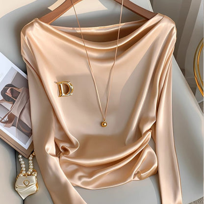 Champagne Satin Swing-Collar Blouse – Elegant Innerwear for Women