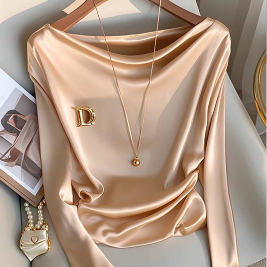 Champagne Satin Swing-Collar Blouse – Elegant Innerwear for Women