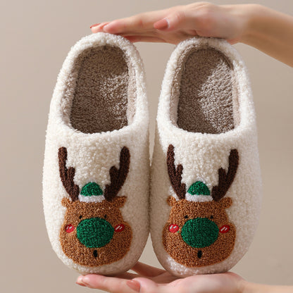 Elk Christmas Slippers – Warm Cozy Slip-Ons for Winter at Home
