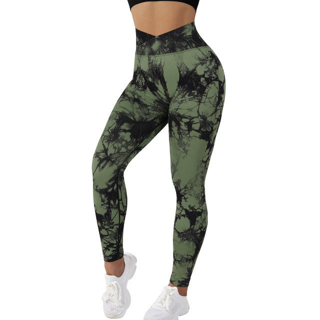 Seamless Tie-Dye Yoga Leggings – Push-Up Fit for Running & Studio Flow