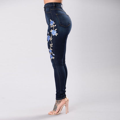 Women's Embroidered Denim Jeans – Mid-Rise Straight Leg Fit