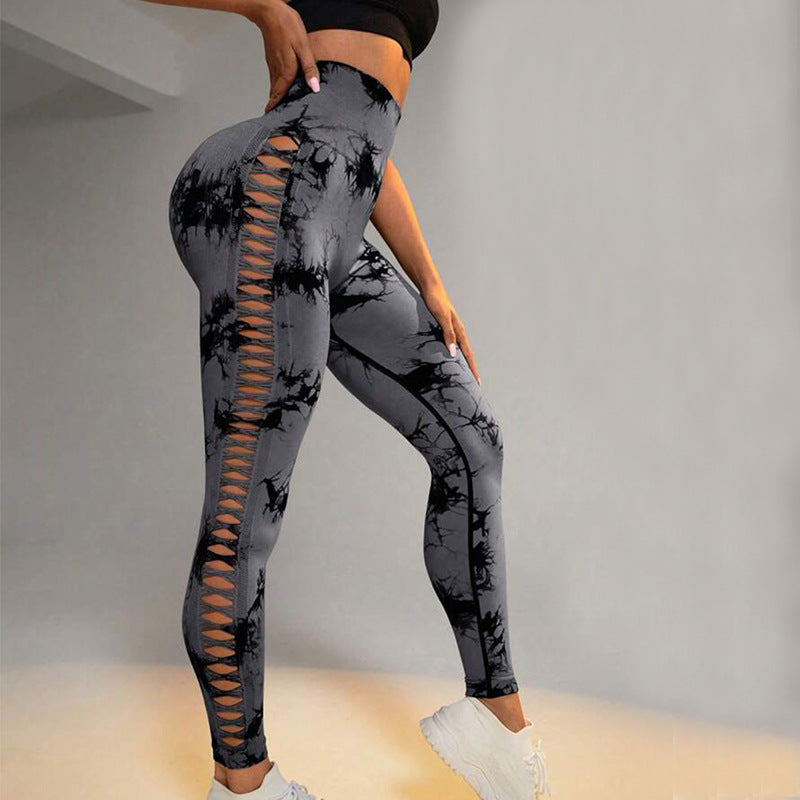 Hollow Tie-Dye Yoga Leggings – High Waist & Butt Lift