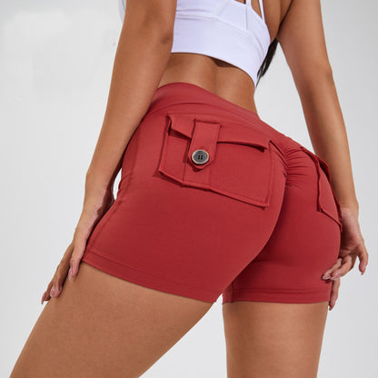 Quick-Dry High Waist Fitness Shorts – Hip Lift & Pockets