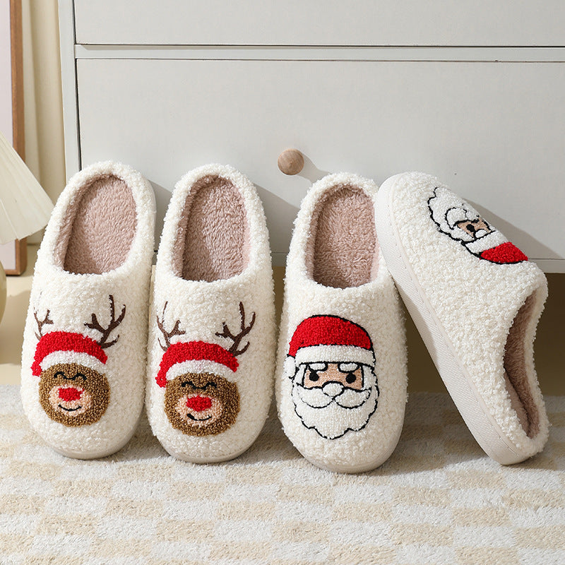 Cozy Christmas Slippers – Cartoon Santa Winter Furry Footwear for Couples
