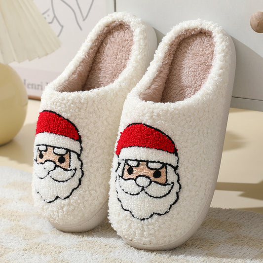 Cozy Christmas Slippers – Cartoon Santa Winter Furry Footwear for Couples