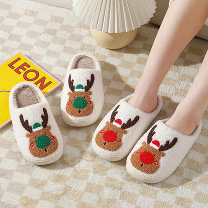 Elk Christmas Slippers – Warm Cozy Slip-Ons for Winter at Home